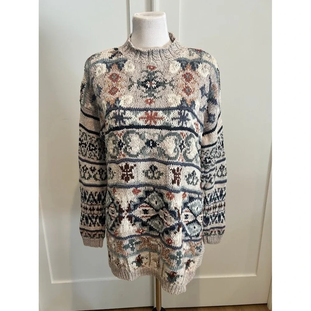 Grannycore Mock Neck Fair Isle Knit‎ Sweater Tunic Women's Size L